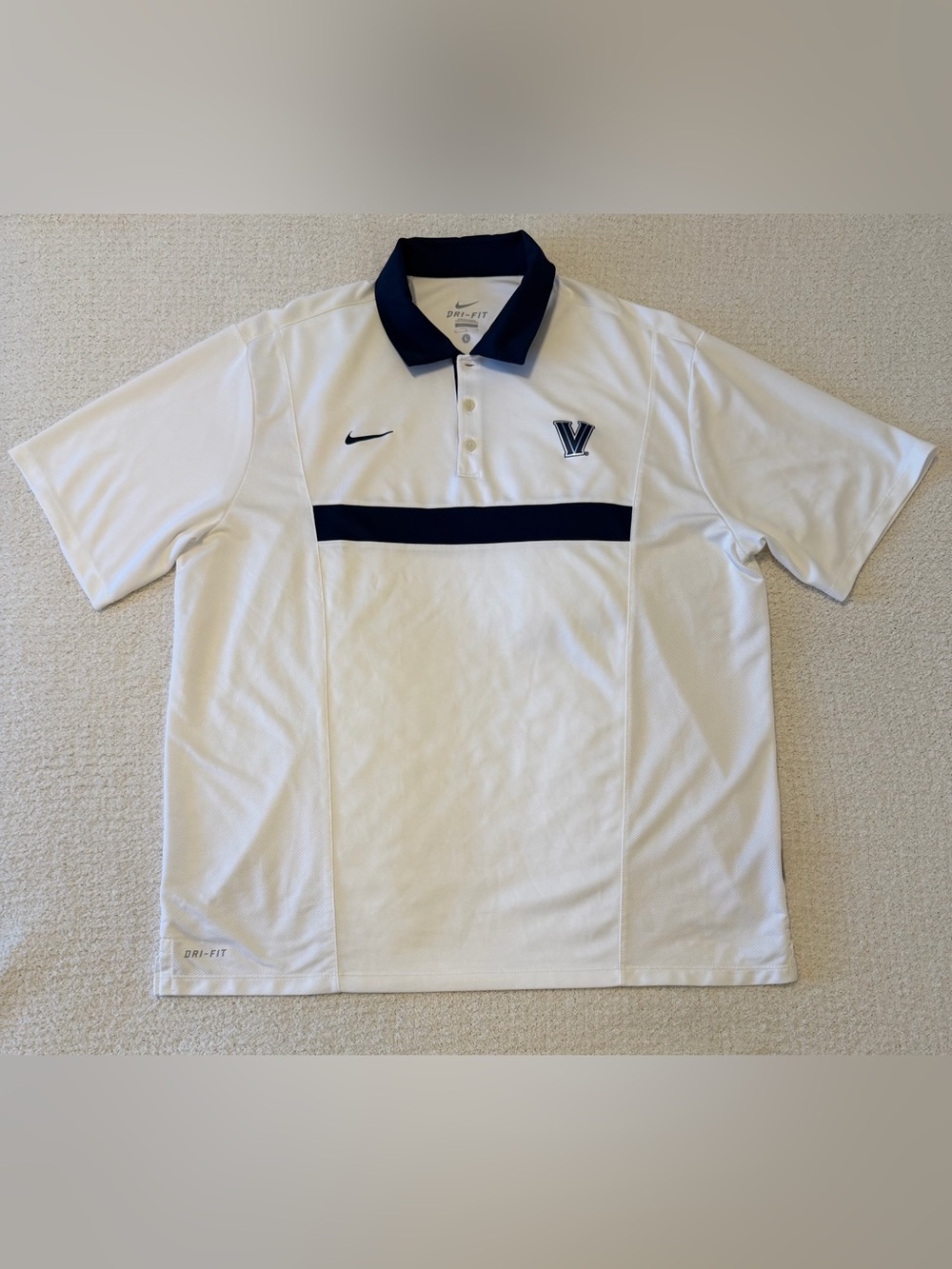 Nike Villanova Wildcats Dri-Fit Short Sleeve Polo Shirt White Blue Men's Large